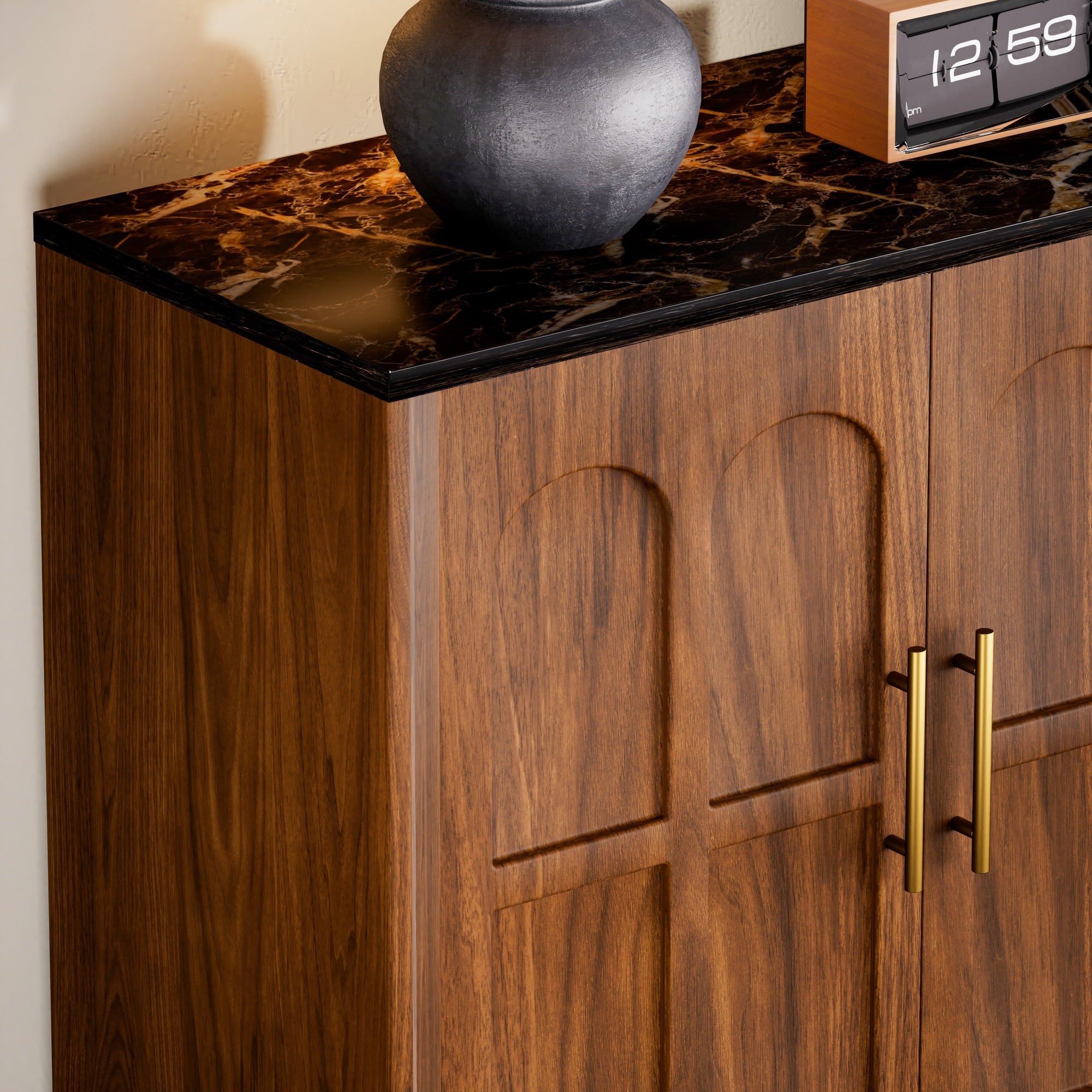 66.5" Sideboard Buffet Cabinet with Storage, Modern Credenza with Arched Doors, Wood Accent Cabinet for Living Room, Entryway, Dining Room Storage